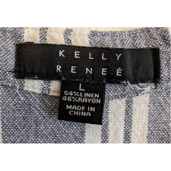 Kelly Renee Romper Women Lrg Gray Wht Striped Button Up Sleeveless Shorts Linen - Picture 5 of 9